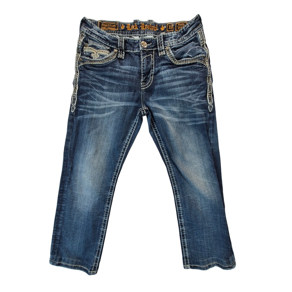 Rock Revival Phamy Straight Jeans Mens 33 Blue Embroidered EP2051J2025
